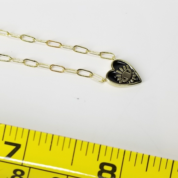 NEW Enamel Heart Evil Eye Paperclip Dainty Chain - Picture 9 of 10